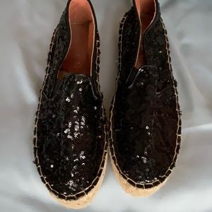 NEW Black sequin espadrille shoes from Italy size 9 9.5 GORGEOUS Via Maestra